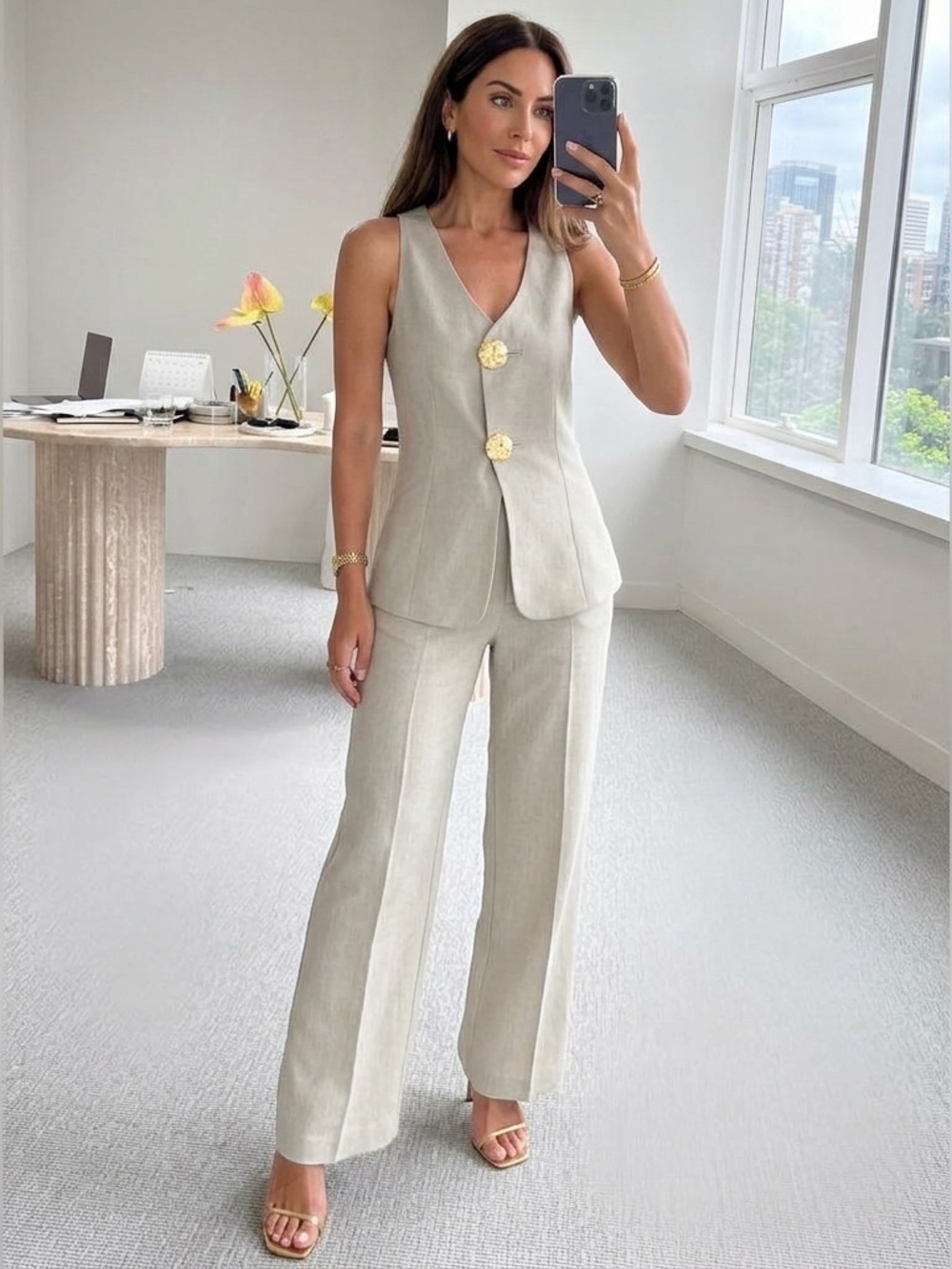 Commense Button Split Sleeveless Pants Set NWT - image 1